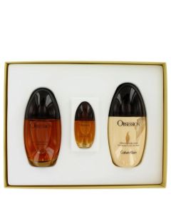 OBSESSION by Calvin Klein Gift Set -- 3.4 oz Eau De Parfum Spray + 6.7 oz Body Lotion + .5 oz Mini EDP Spray (Women)